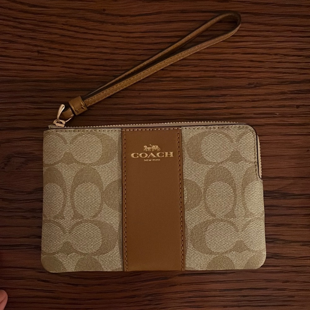 Coach canvas leather corner zip wristlet NWT